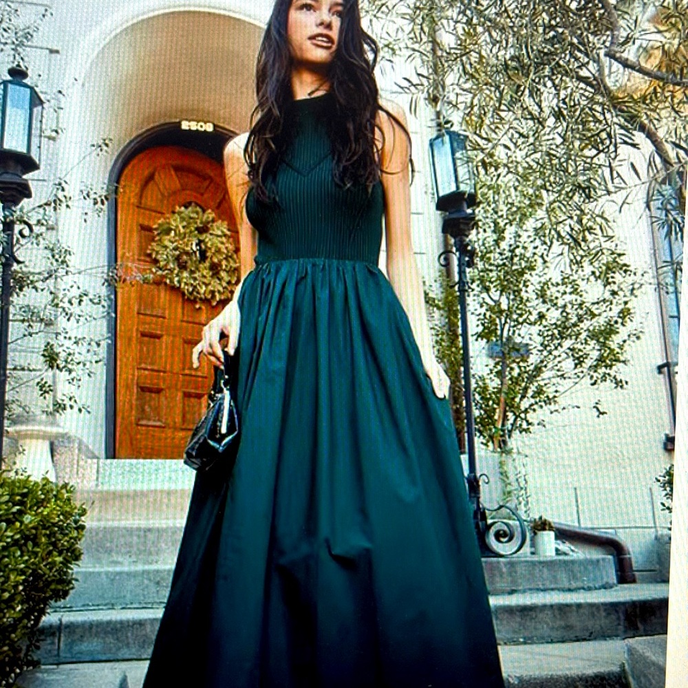 En Saison Sigrid Mixed Media Mock Neck Sleeveless Maxi Dress NWT
